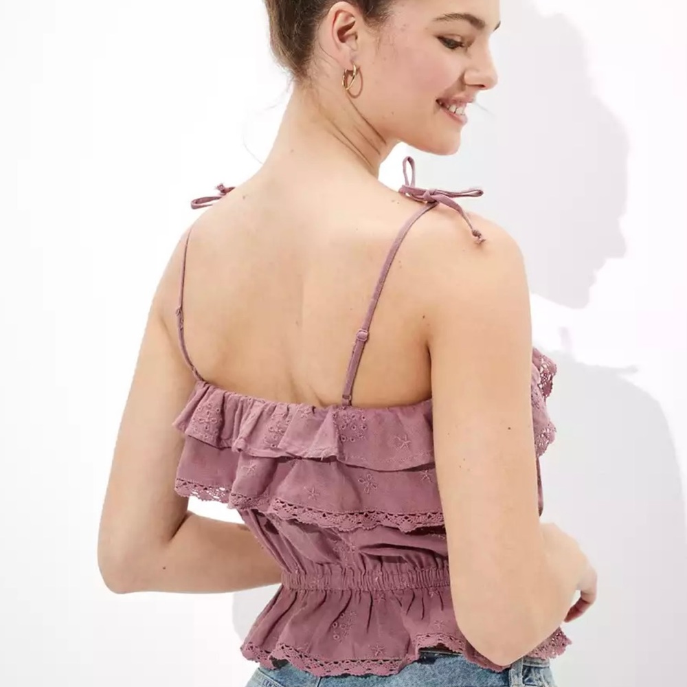 Mauve Eyelet Ruffled Crop Top! - Picture 2 of 5